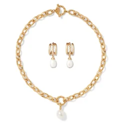 Best The Met Store Cypriot Twist Pearl Chain Pendant Necklace and Triple-Hoop Earrings Set