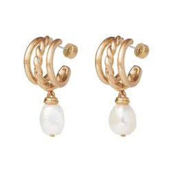 Best The Met Store Cypriot Twist Pearl Chain Pendant Necklace and Triple-Hoop Earrings Set