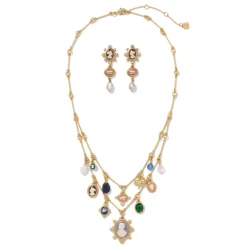 Hot The Met Store European Cameo Charm Necklace and Drop Earrings Set