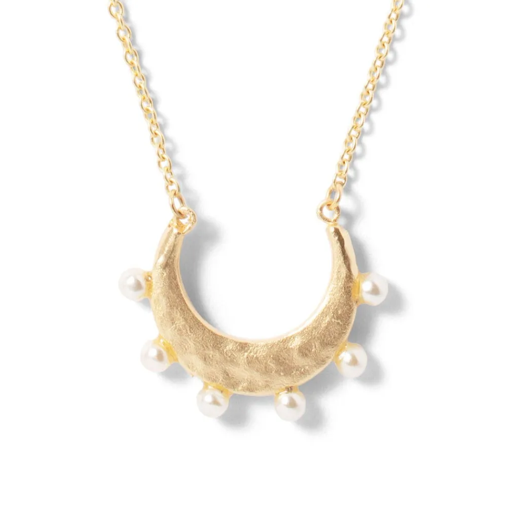 Clearance The Met Store Hammered Crescent Pearl Pendant Necklace