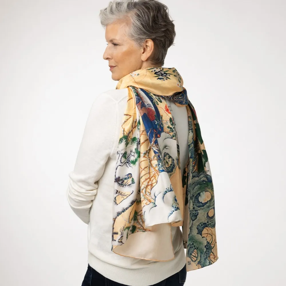 Clearance The Met Store Momoyama Cranes and Flowers Oversize Silk Shawl
