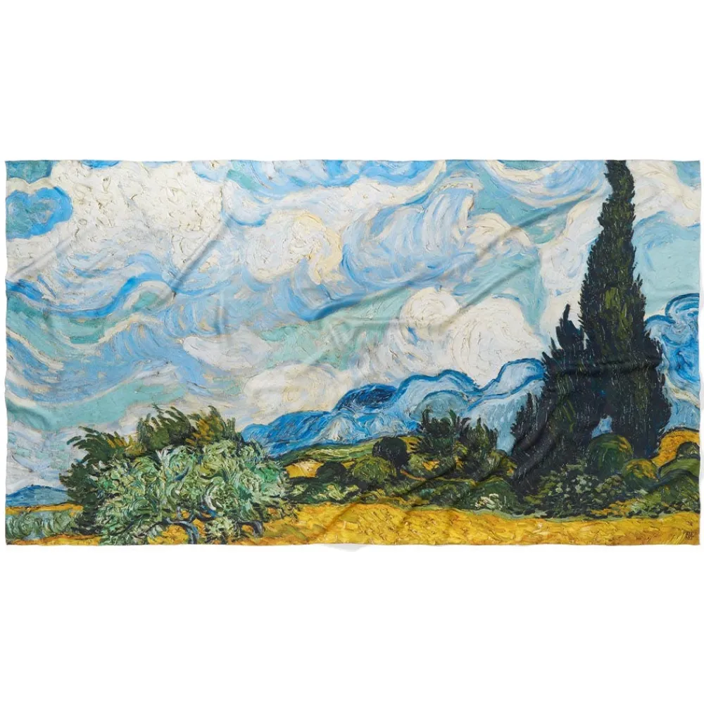 Best The Met Store Van Gogh Wheat Field with Cypresses Oversize Oblong Silk Scarf